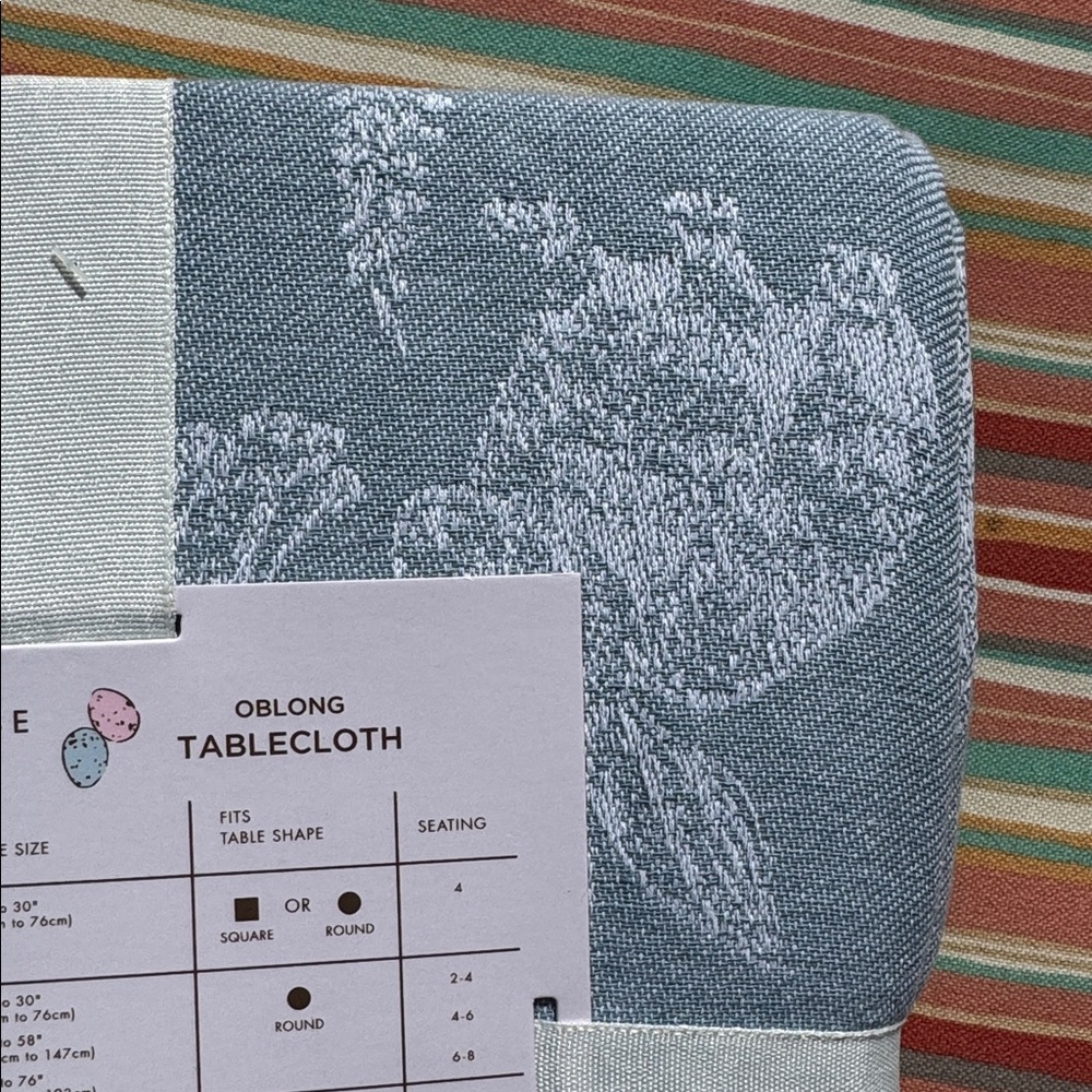 Rachel Ashwell Easter Blue Bunny Rabbit Toile Tablecloth Farmhouse Cotton 60x120 - Picture 4 of 4